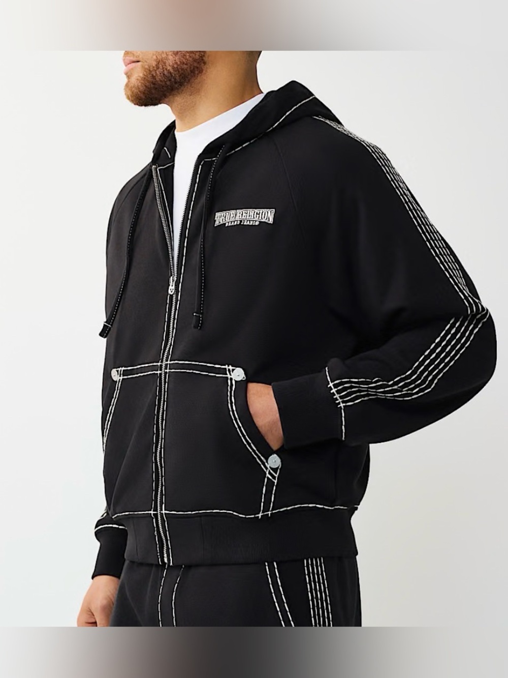 True Religion Super T Boxy Zip Hoodie Black L